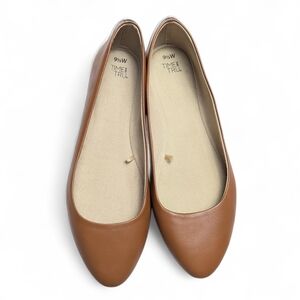 Time And Tru Shoes Women's 9.5 Wide Ballet Flats Almond Toe Tan Faux Leather